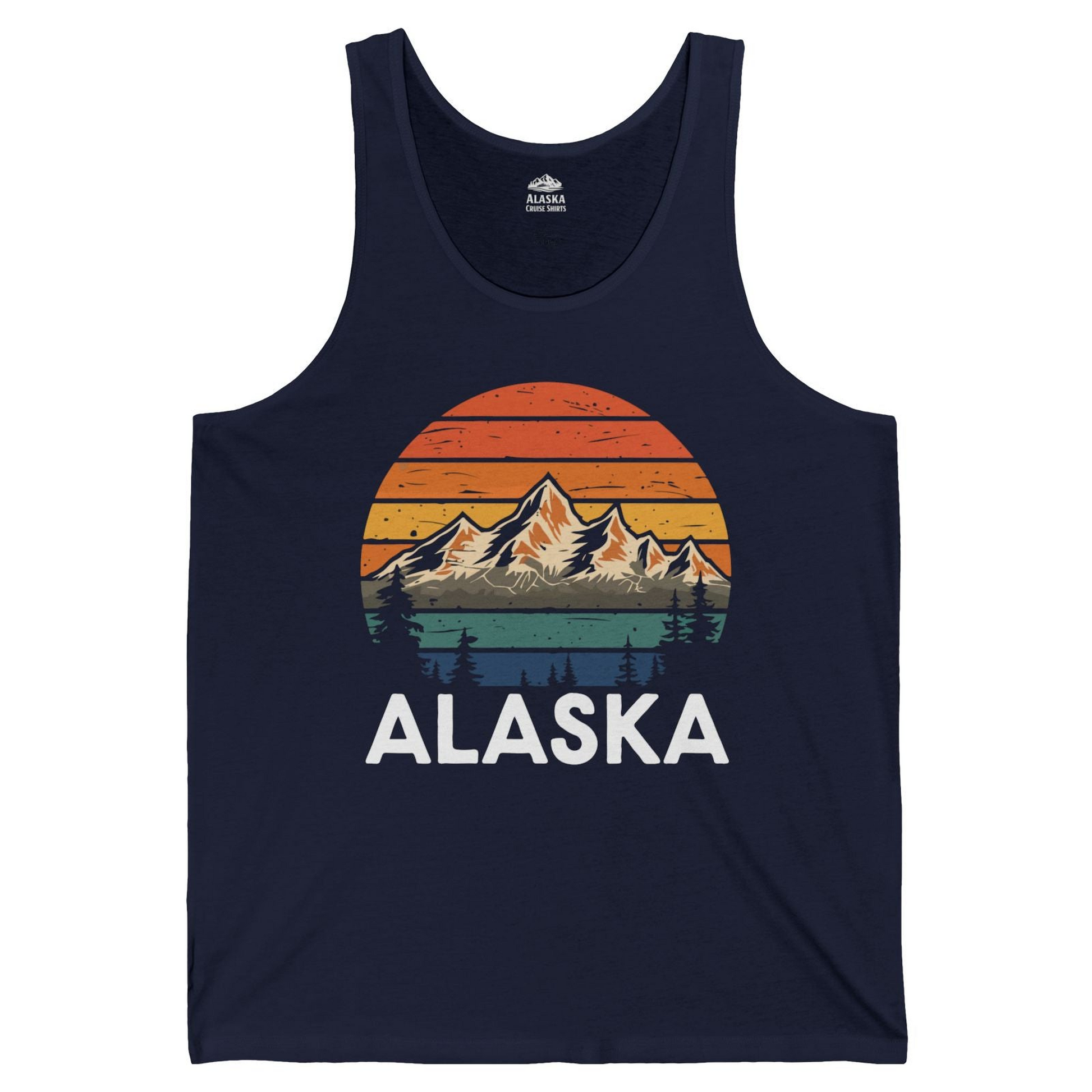 Retro Alaska Mountain Scenery Shirt Tank Top – Navy – Alaska Cruise Shirts