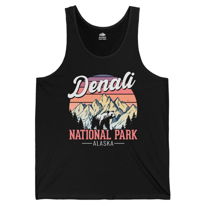 Retro Denali National Park Alaska Bear Mountains Vintage Shirt — Tank Top Tank Top – Black – Alaska Cruise Shirts