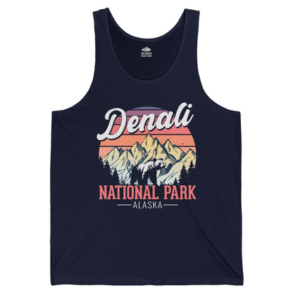Retro Denali National Park Alaska Bear Mountains Vintage Shirt — Tank Top Tank Top – Navy – Alaska Cruise Shirts