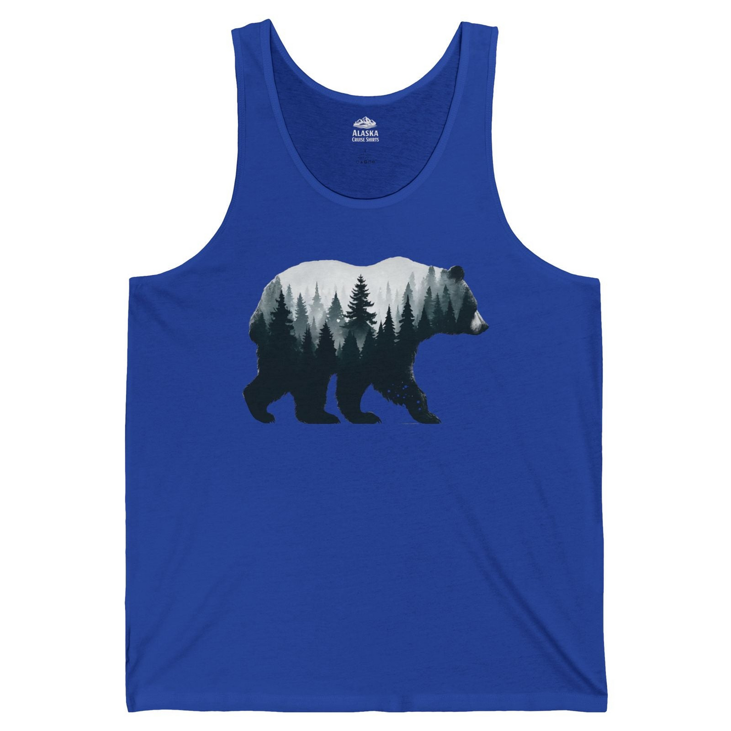 Double Exposure Bear Forest Silhouette Wilderness Shirt for Nature Lovers — Tank Top Tank Top – True Royal – Alaska Cruise Shirts