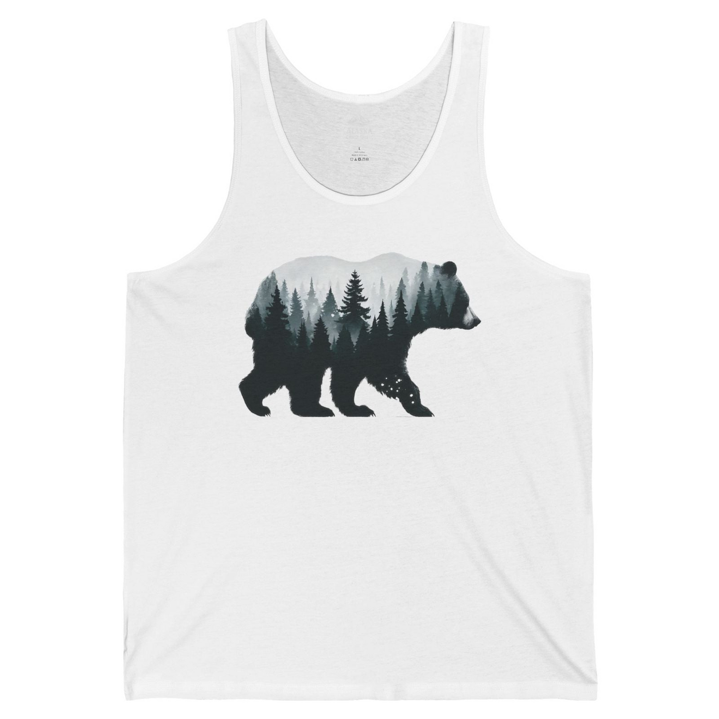 Double Exposure Bear Forest Silhouette Wilderness Shirt for Nature Lovers — Tank Top Tank Top – White – Alaska Cruise Shirts
