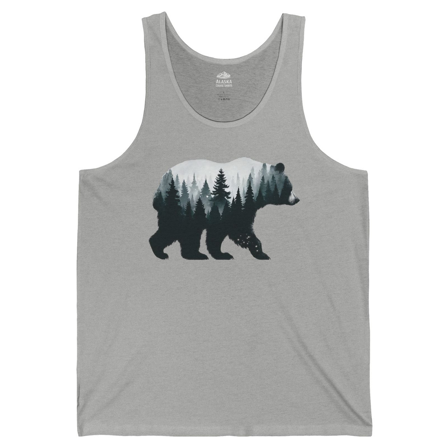 Double Exposure Bear Forest Silhouette Wilderness Shirt for Nature Lovers — Tank Top Tank Top – Athletic Heather – Alaska Cruise Shirts
