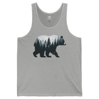 Double Exposure Bear Forest Silhouette Wilderness Shirt for Nature Lovers — Tank Top Tank Top – Athletic Heather – Alaska Cruise Shirts