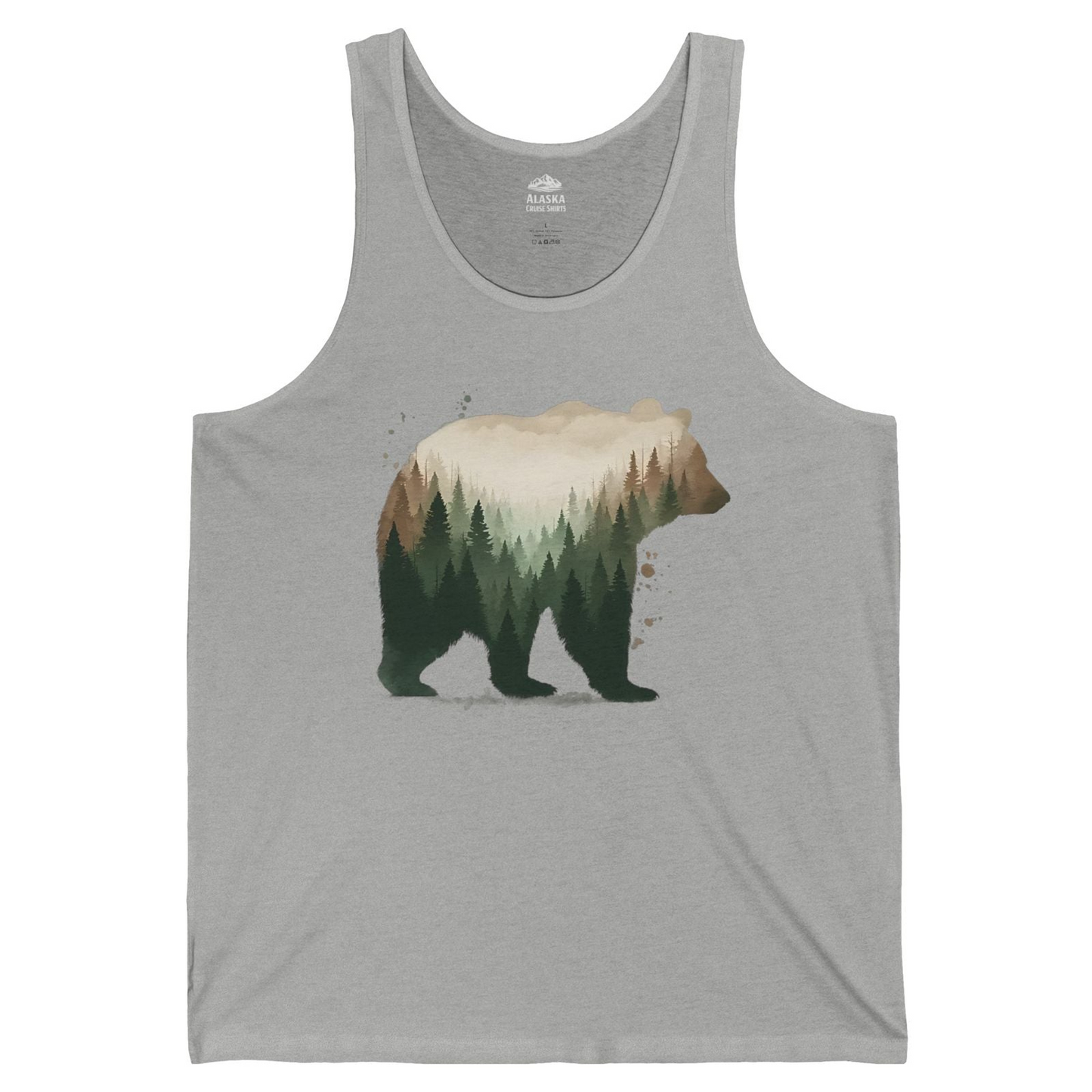 Double Exposure Bear Forest Shirt Tank Top – Athletic Heather – Alaska Cruise Shirts