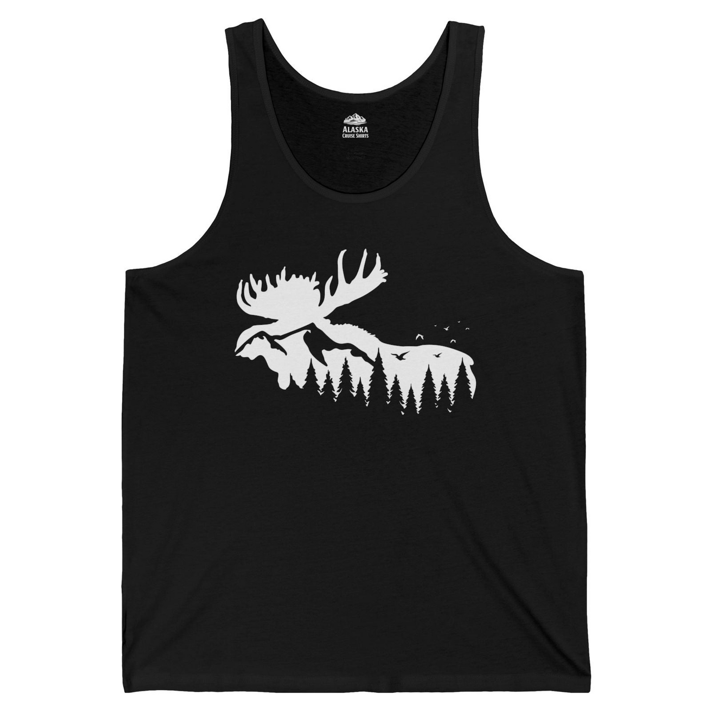 Moose Silhouette Forest Scene Shirt Tank Top – Black – Alaska Cruise Shirts