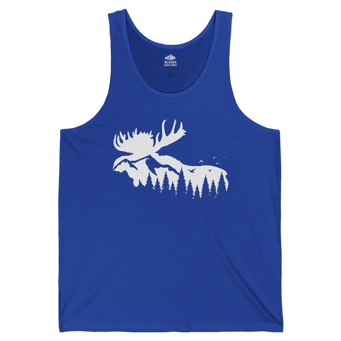 Moose Silhouette Forest Scene Shirt Tank Top – True Royal – Alaska Cruise Shirts