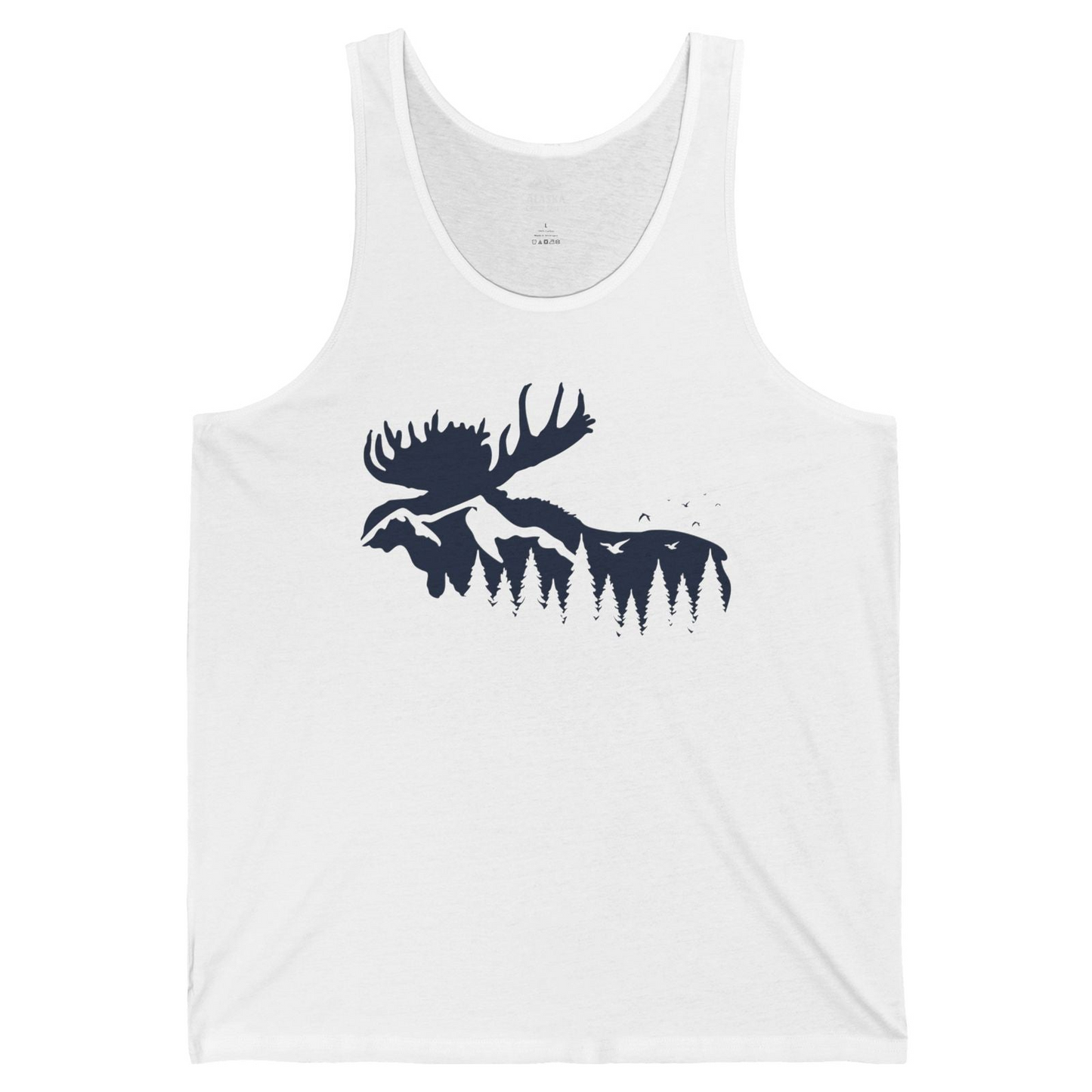 Moose Silhouette Forest Scene Shirt Tank Top – White – Alaska Cruise Shirts