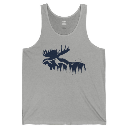 Moose Silhouette Forest Scene Shirt Tank Top – Athletic Heather – Alaska Cruise Shirts