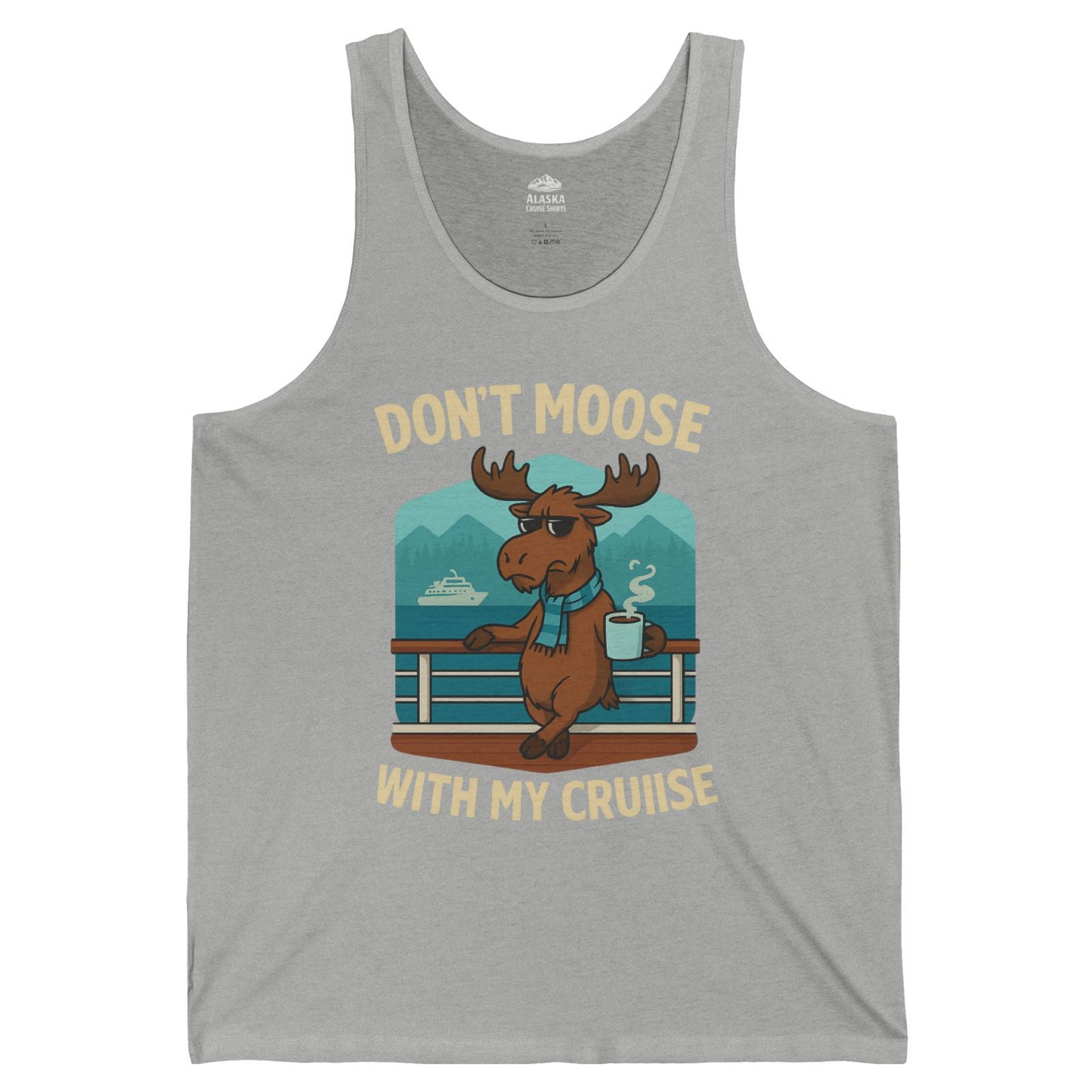 Funny Moose on Alaska Cruise Ship Shirt Tank Top – Athletic Heather – Alaska Cruise Shirts