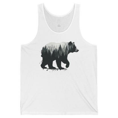 Bear Silhouette Forest Double Exposure Shirt Tank Top – White – Alaska Cruise Shirts