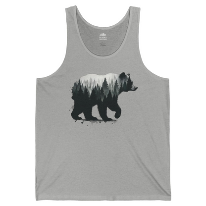 Bear Silhouette Forest Double Exposure Shirt Tank Top – Athletic Heather – Alaska Cruise Shirts
