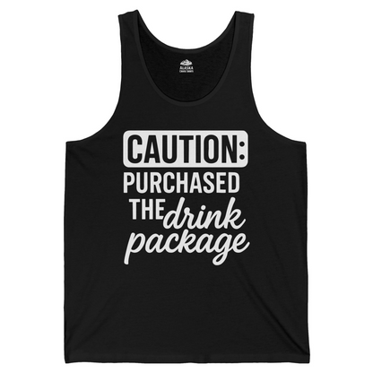 Caution Purchased Drink Package Funny Cruise Vacation T-Shirt — Tank Top Tank Top – Black – Alaska Cruise Shirts