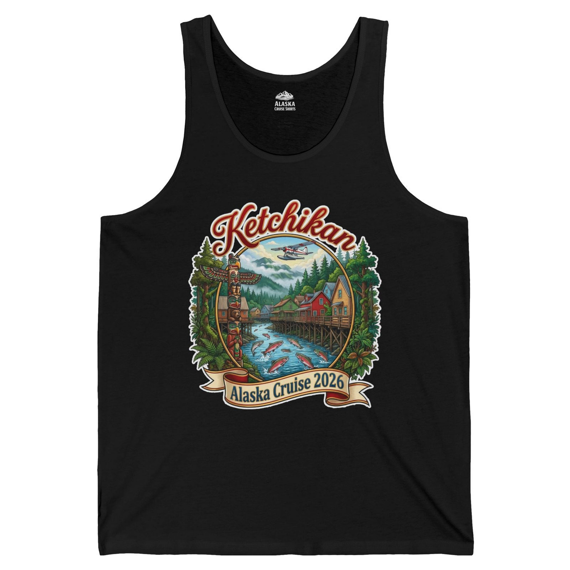Ketchikan Alaska Cruise 2026 Vintage Souvenir Vacation Shirt — Tank Top Tank Top – Black – Alaska Cruise Shirts