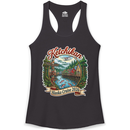 Ketchikan Alaska Cruise 2026 Vintage Souvenir Vacation Shirt — Ladies Tank Tank Top – Black – Alaska Cruise Shirts