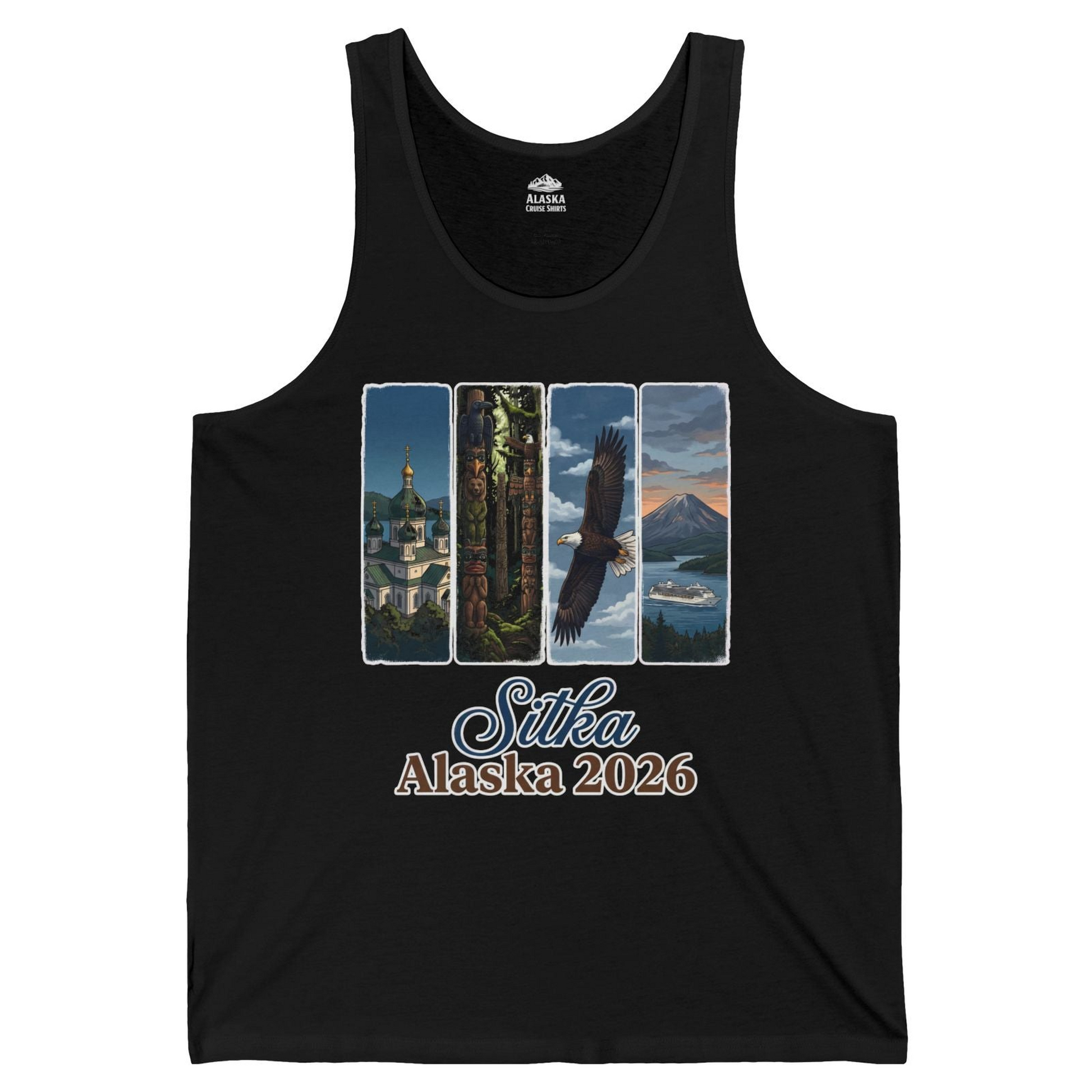 Sitka Alaska 2026 Cruise and Wildlife Souvenir Graphic Shirt — Tank Top Tank Top – Black – Alaska Cruise Shirts