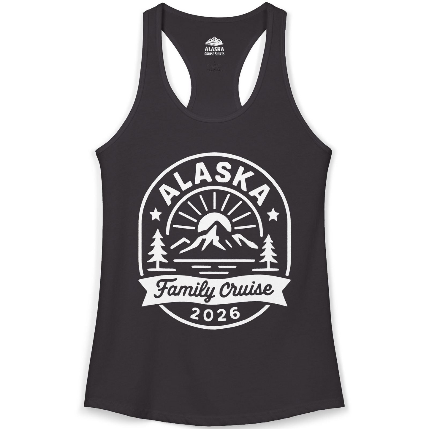 Alaska Family Cruise 2026 Mountain Nature Adventure Shirt — Ladies Tank Tank Top – Black – Alaska Cruise Shirts