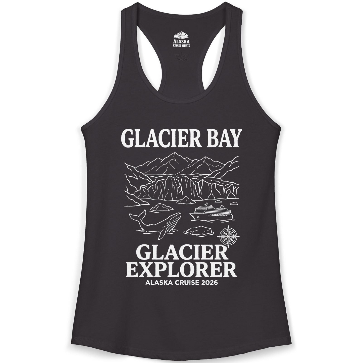 Glacier Bay Alaska Cruise 2026 Glacier Explorer Souvenir Shirt — Ladies Tank Tank Top – Black – Alaska Cruise Shirts