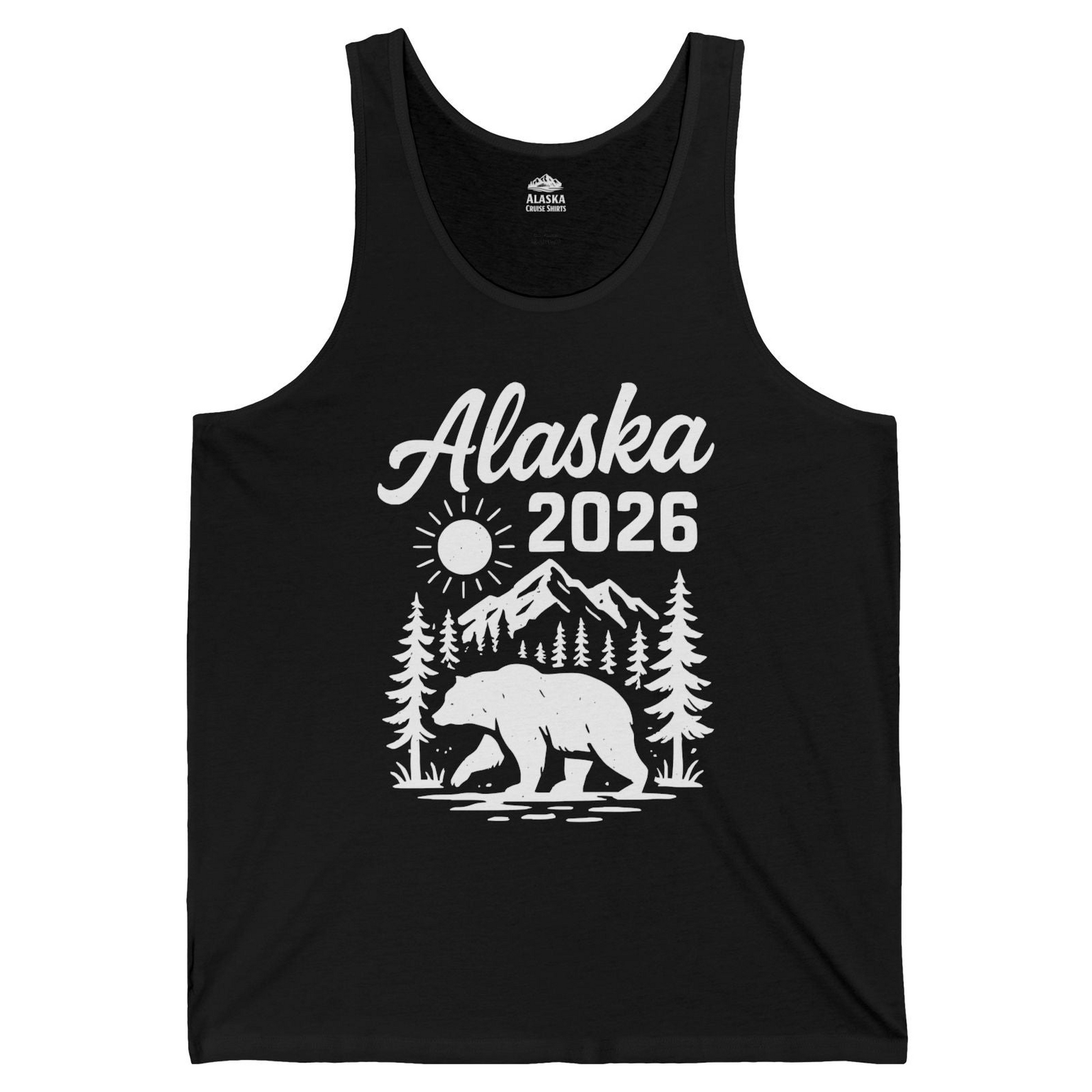 Alaska 2026 Bear and Mountains Nature Adventure Shirt — Tank Top Tank Top – Black – Alaska Cruise Shirts