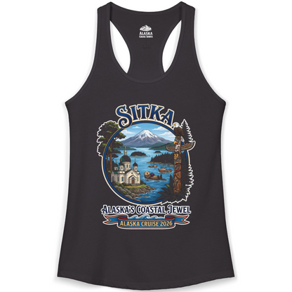 Sitka Alaska Cruise 2026 Alaska's Coastal Jewel Travel Souvenir Shirt — Ladies Tank Tank Top – Black – Alaska Cruise Shirts