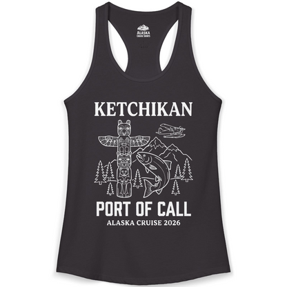 Ketchikan Alaska Cruise Port of Call Totem Wildlife Adventure Shirt — Ladies Tank Tank Top – Black – Alaska Cruise Shirts