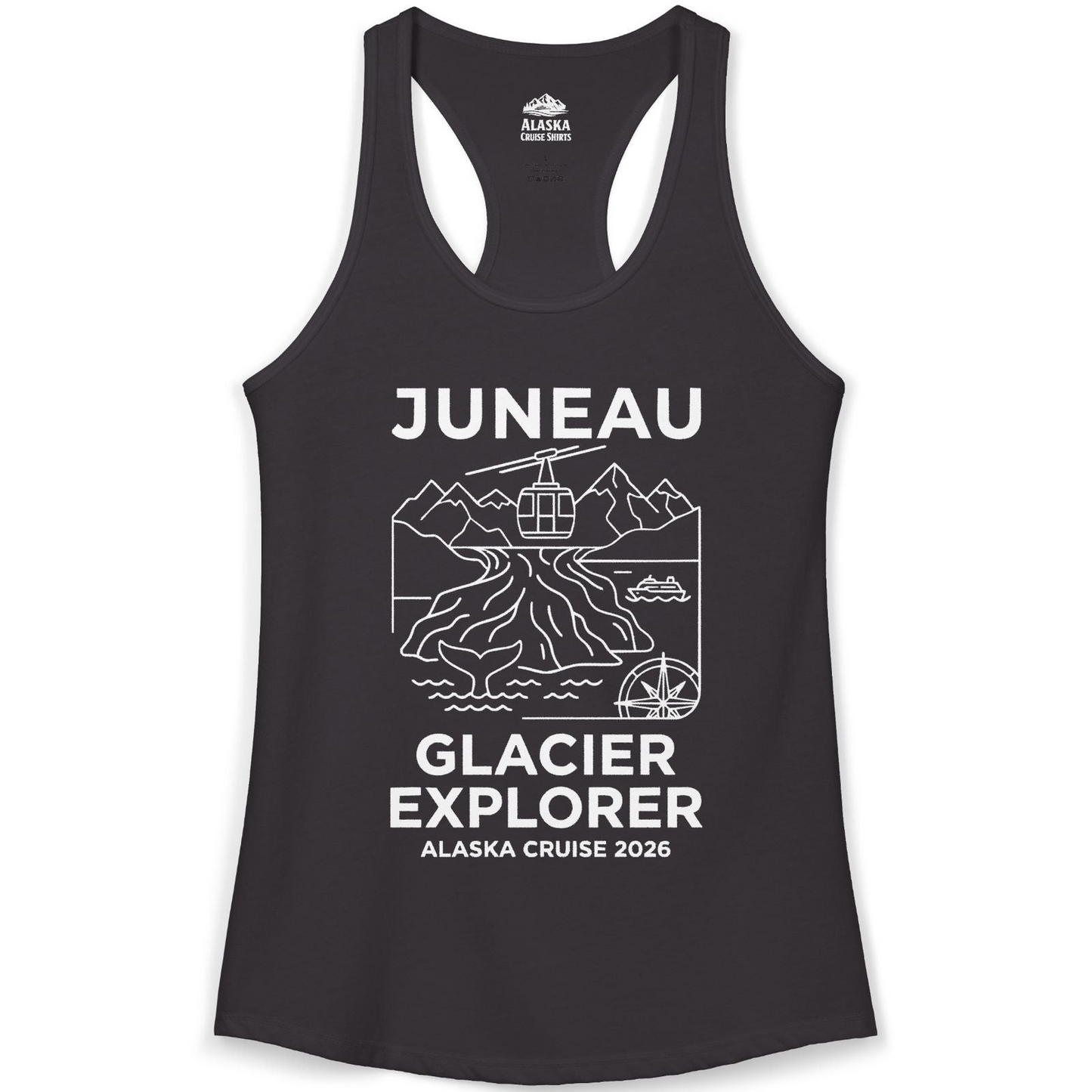 Juneau Glacier Explorer Alaska Cruise 2026 Adventure Shirt — Ladies Tank Tank Top – Black – Alaska Cruise Shirts