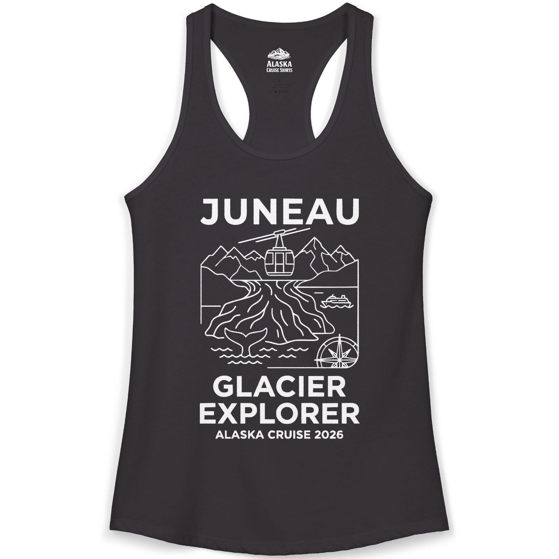 Juneau Glacier Explorer Alaska Cruise 2026 Adventure Shirt — Ladies Tank Tank Top – Black – Alaska Cruise Shirts