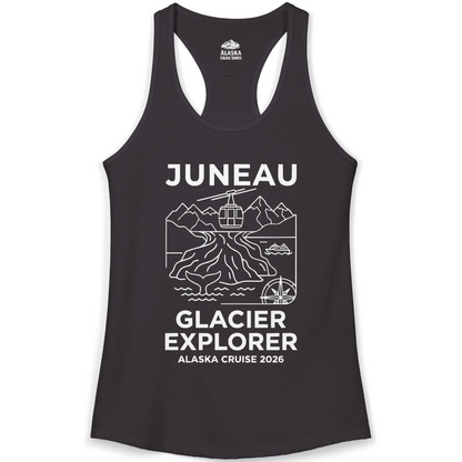 Juneau Glacier Explorer Alaska Cruise 2026 Adventure Shirt — Ladies Tank Tank Top – Black – Alaska Cruise Shirts