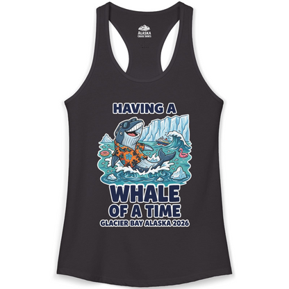 Having a Whale of a Time Glacier Bay Alaska Cruise Shirt 2026 — Ladies Tank Tank Top – Black – Alaska Cruise Shirts