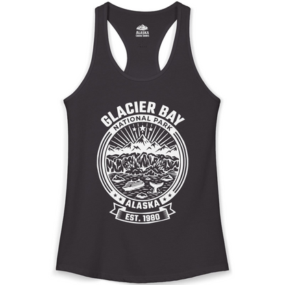 Glacier Bay Alaska National Park Adventure Shirt for Travelers — Ladies Tank Tank Top – Black – Alaska Cruise Shirts