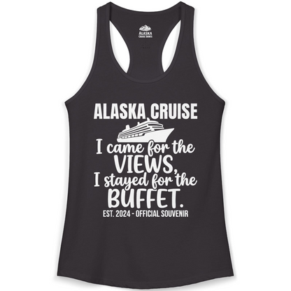 Alaska Cruise Views and Buffet Funny Official Souvenir Shirt — Ladies Tank Tank Top – Black – Alaska Cruise Shirts