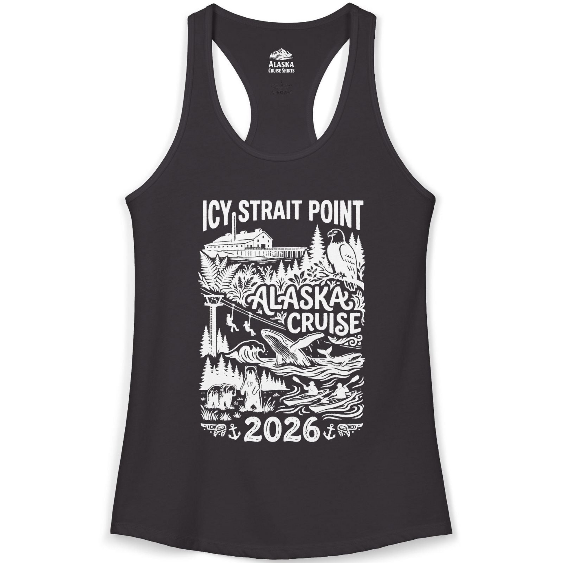 Icy Strait Point Alaska Cruise 2026 Wildlife Adventure Shirt — Ladies Tank Tank Top – Black – Alaska Cruise Shirts