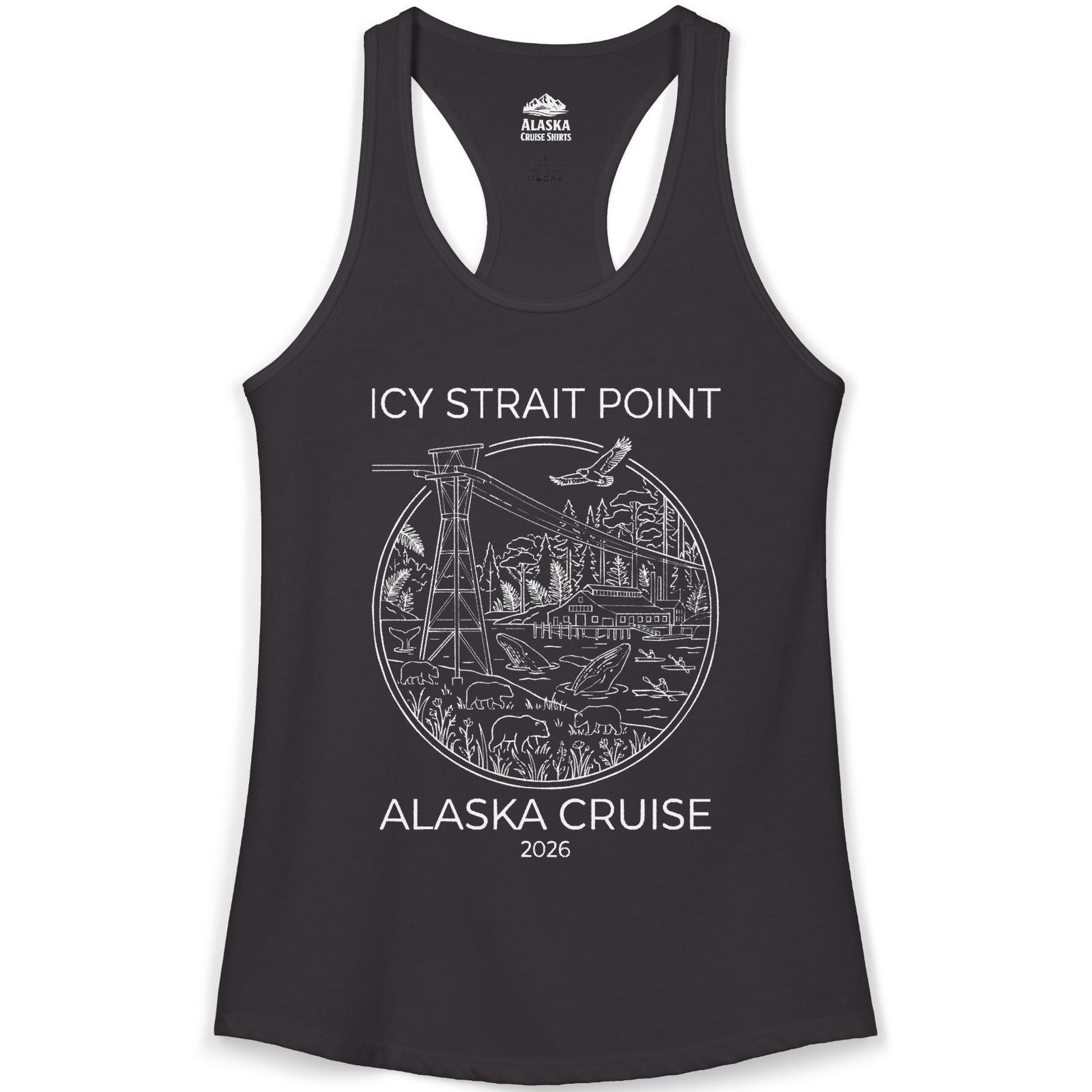 Icy Strait Point Alaska Cruise 2026 Nature Adventure T-Shirt — Ladies Tank Tank Top – Black – Alaska Cruise Shirts