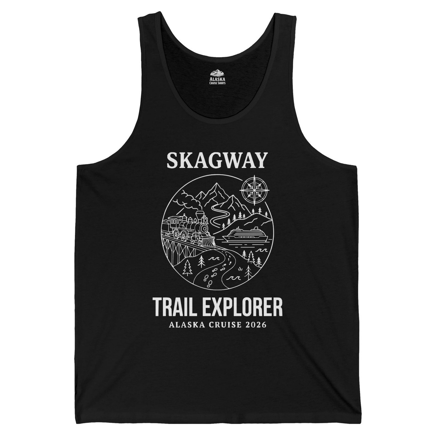 Skagway Trail Explorer Alaska Cruise Scenic Adventure Shirt — Tank Top Tank Top – Black – Alaska Cruise Shirts