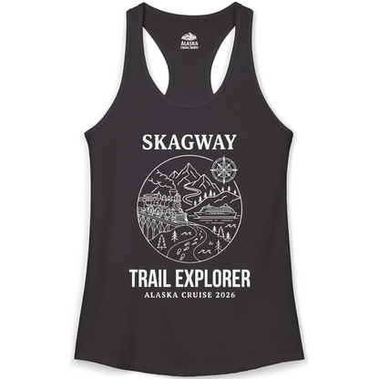 Skagway Trail Explorer Alaska Cruise Scenic Adventure Shirt — Ladies Tank Tank Top – Black – Alaska Cruise Shirts