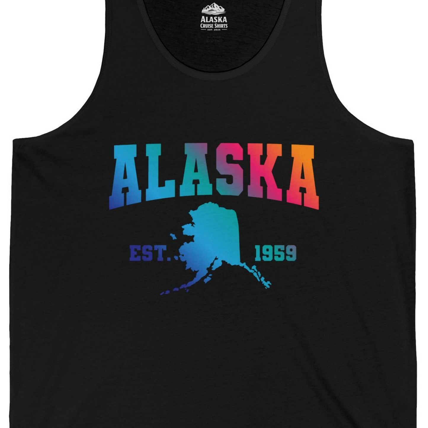 Retro Alaska Est 1959 Shirt Tank Top – Black – Alaska Cruise Shirts Close Up