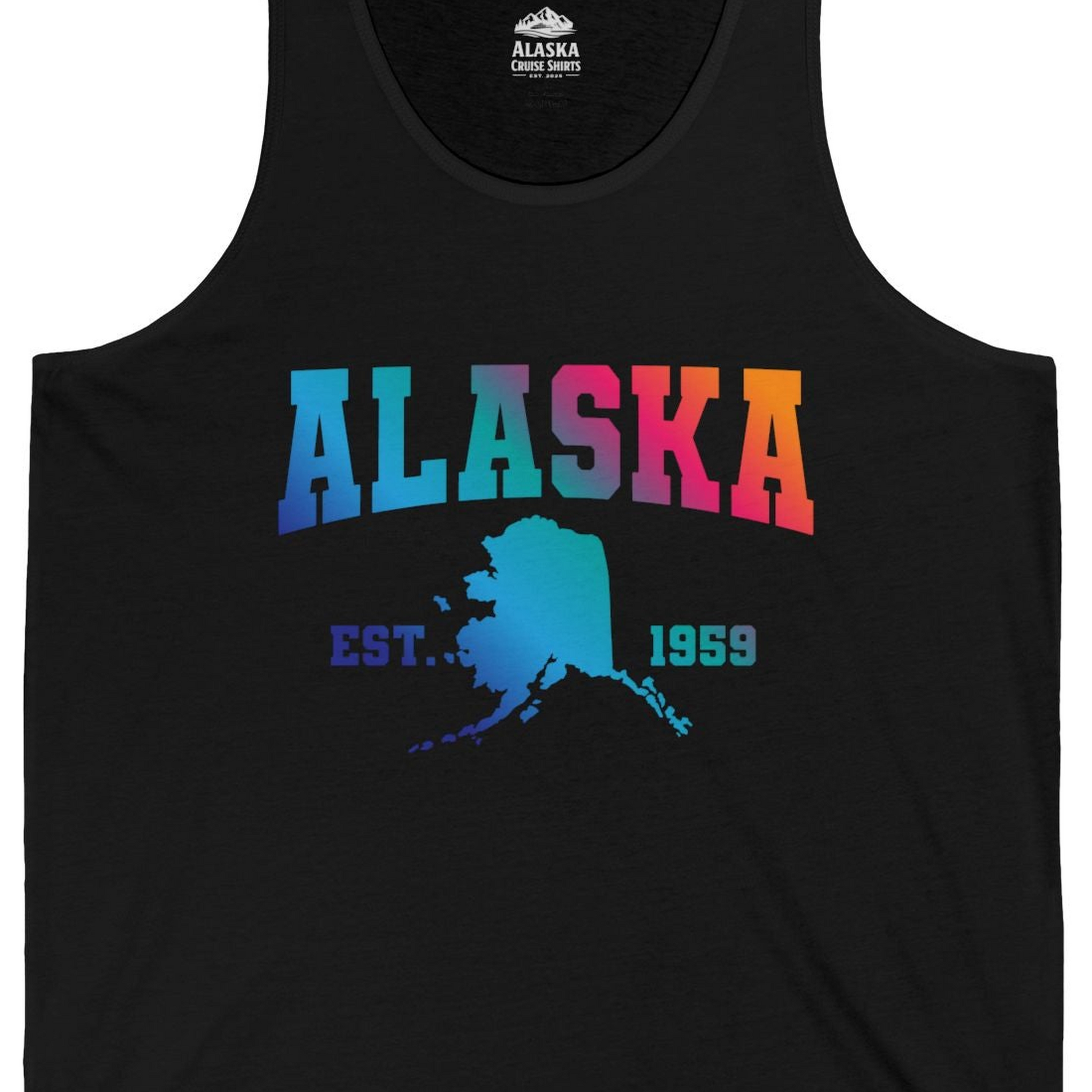 Retro Alaska Est 1959 Shirt Tank Top – Black – Alaska Cruise Shirts Close Up
