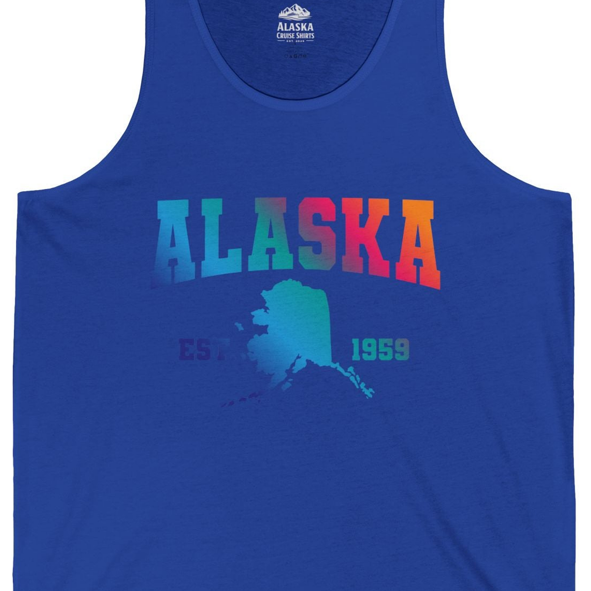 Retro Alaska Est 1959 Shirt Tank Top – True Royal – Alaska Cruise Shirts Close Up