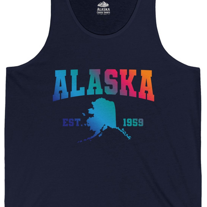 Retro Alaska Est 1959 Shirt Tank Top – Navy – Alaska Cruise Shirts Close Up