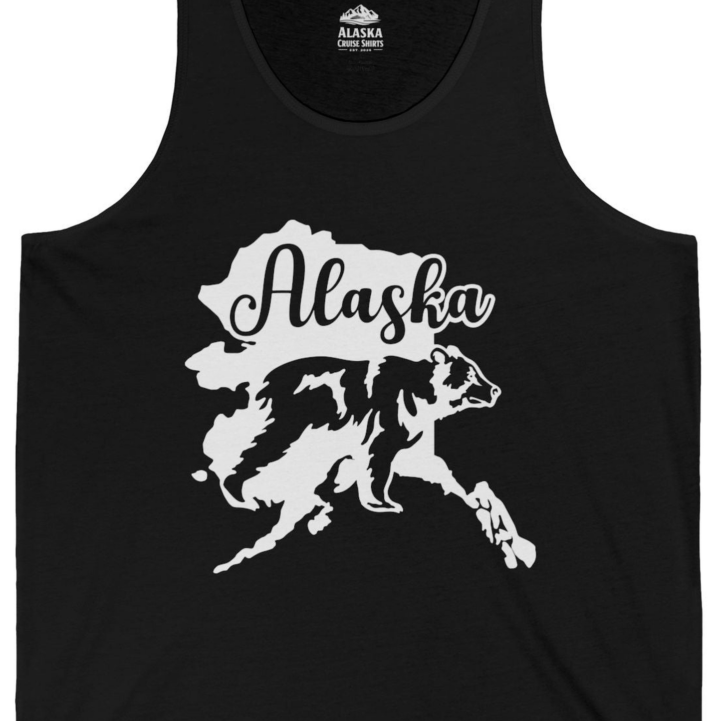 Alaska Bear Silhouette Shirt Tank Top – Black – Alaska Cruise Shirts Close Up
