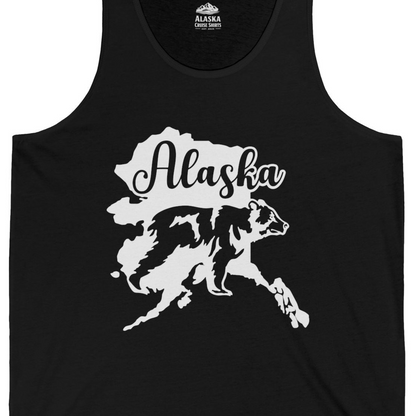 Alaska Bear Silhouette Shirt Tank Top – Black – Alaska Cruise Shirts Close Up