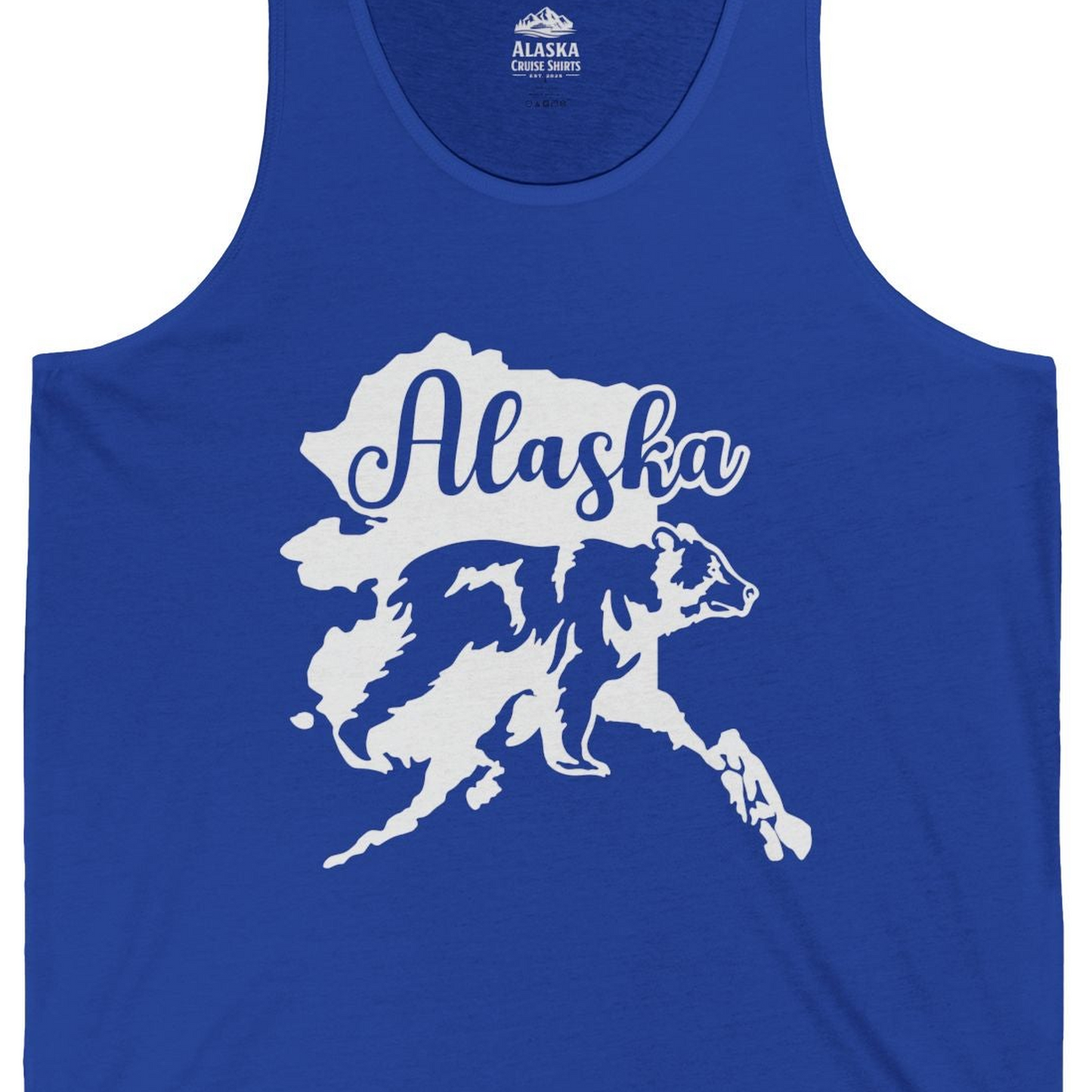 Alaska Bear Silhouette Shirt Tank Top – True Royal – Alaska Cruise Shirts Close Up