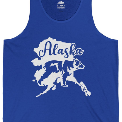 Alaska Bear Silhouette Shirt Tank Top – True Royal – Alaska Cruise Shirts Close Up