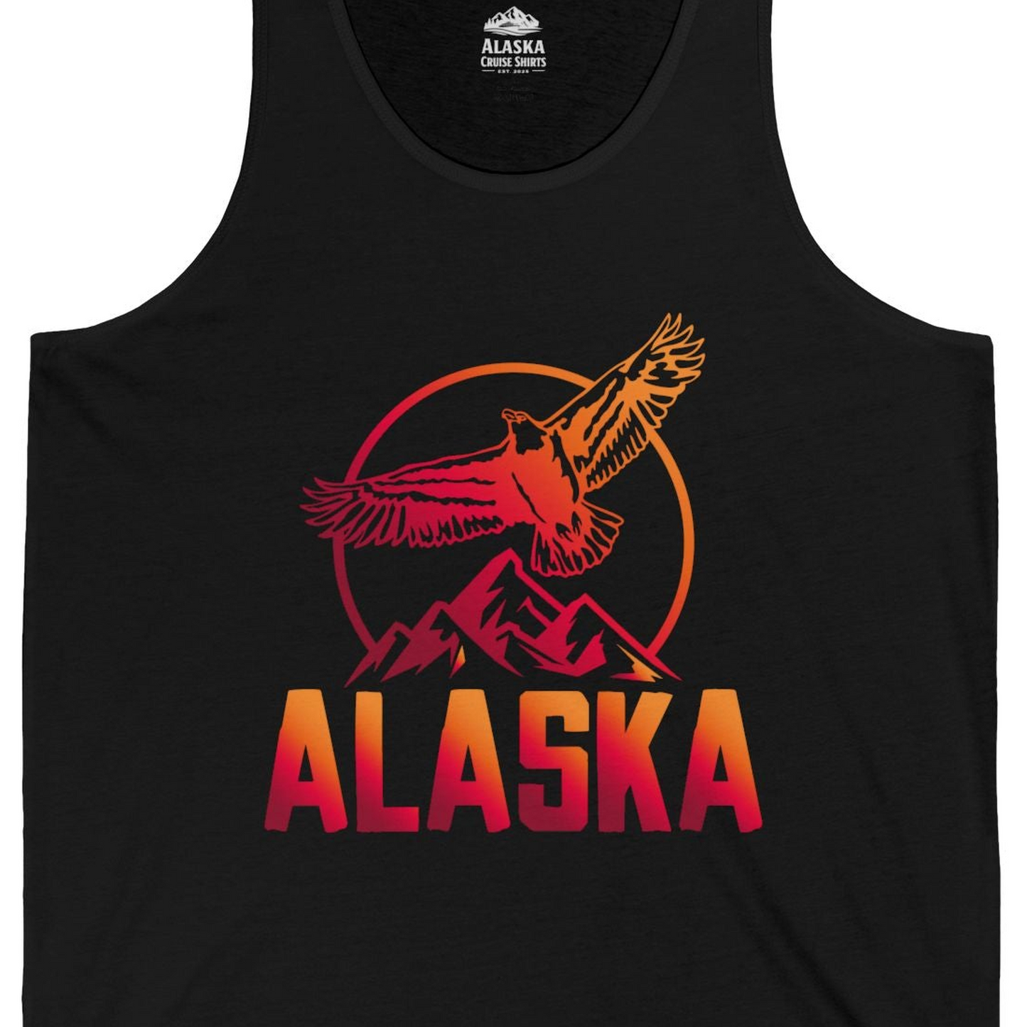 Alaska Eagle Mountains Graphic Shirt Tank Top – Black – Alaska Cruise Shirts Close Up