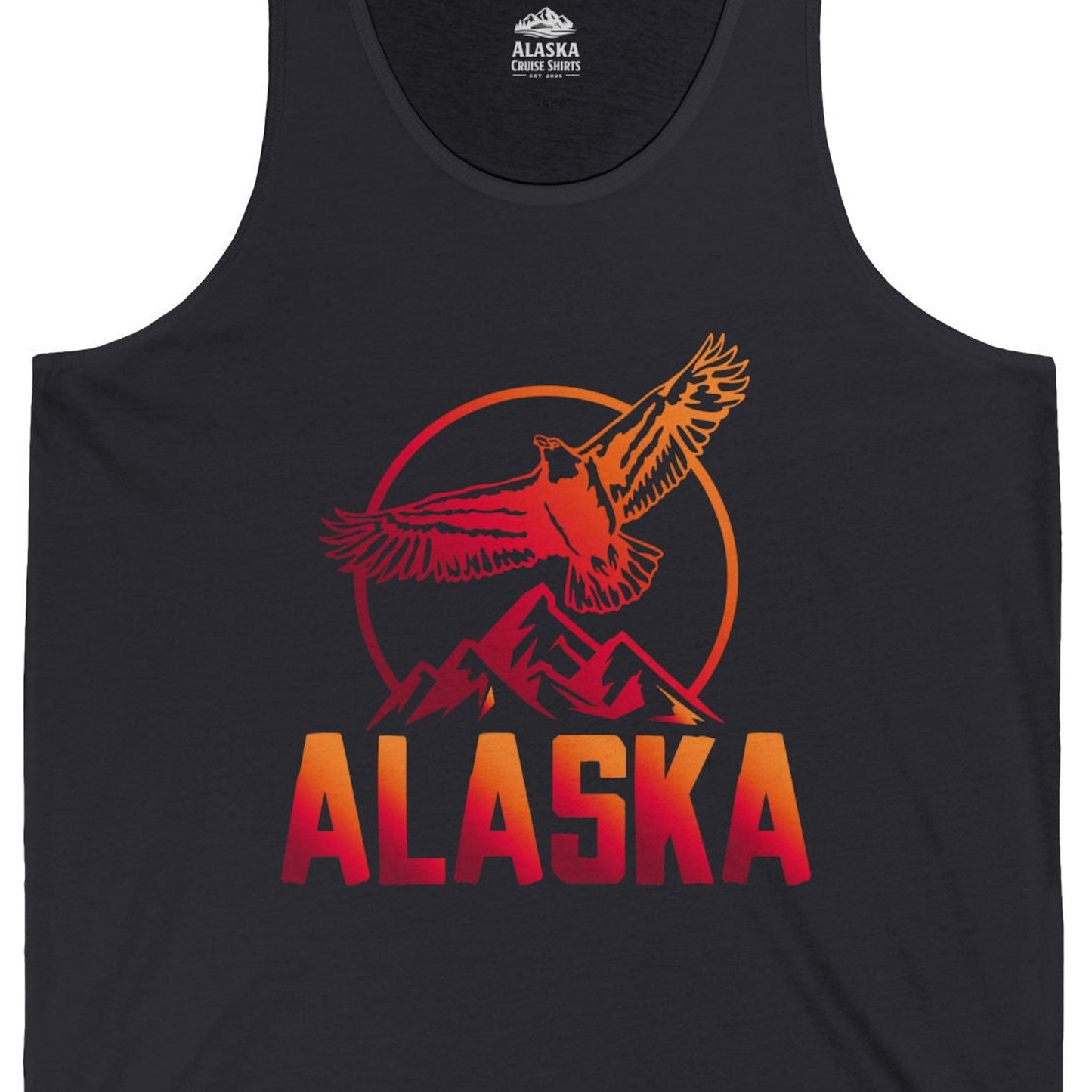 Alaska Eagle Mountains Graphic Shirt Tank Top – Dark Grey – Alaska Cruise Shirts Close Up