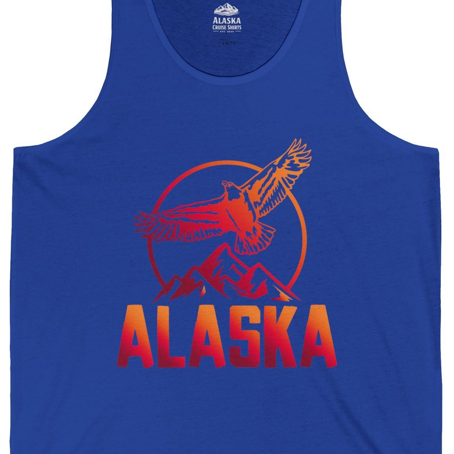 Alaska Eagle Mountains Graphic Shirt Tank Top – True Royal – Alaska Cruise Shirts Close Up