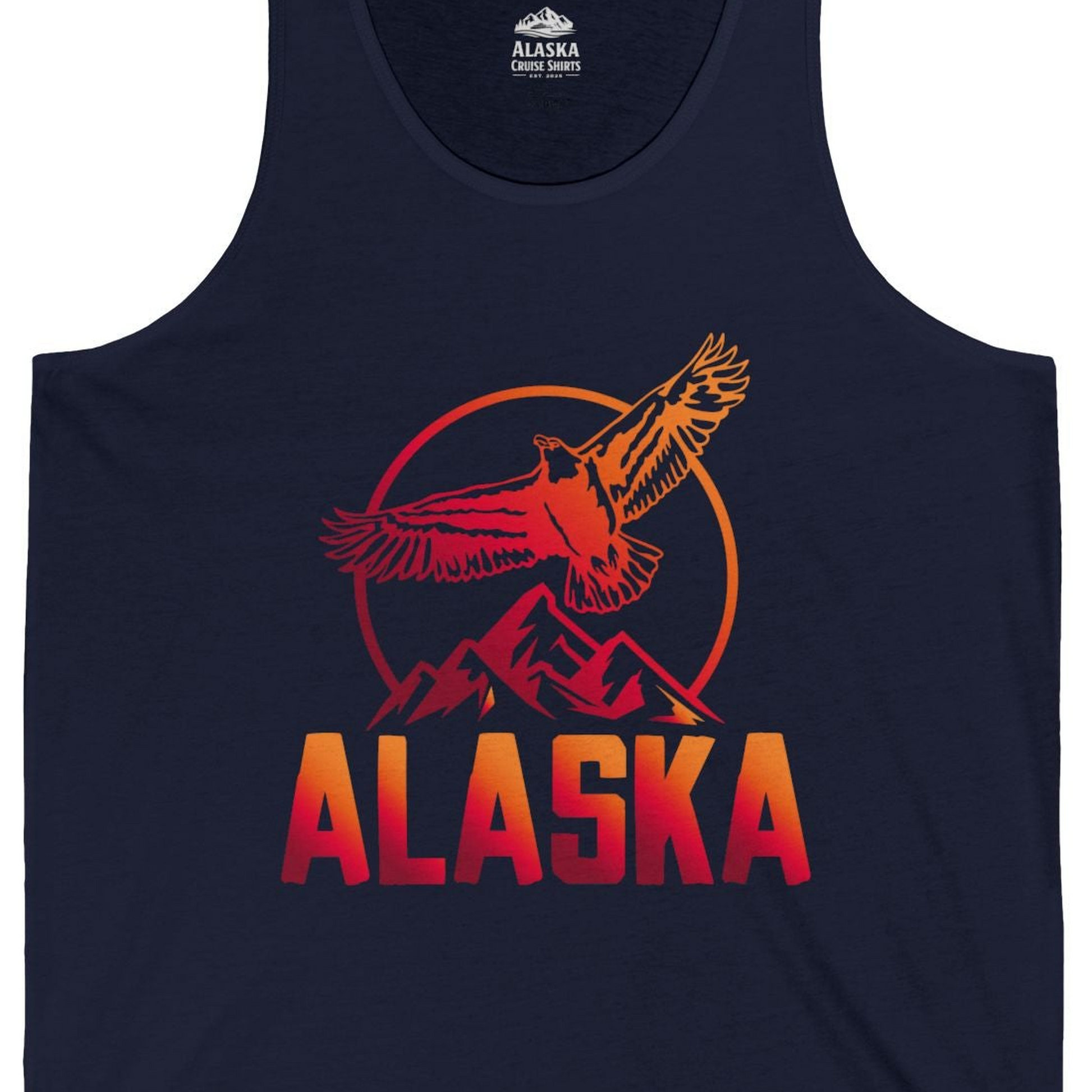 Alaska Eagle Mountains Graphic Shirt Tank Top – Navy – Alaska Cruise Shirts Close Up