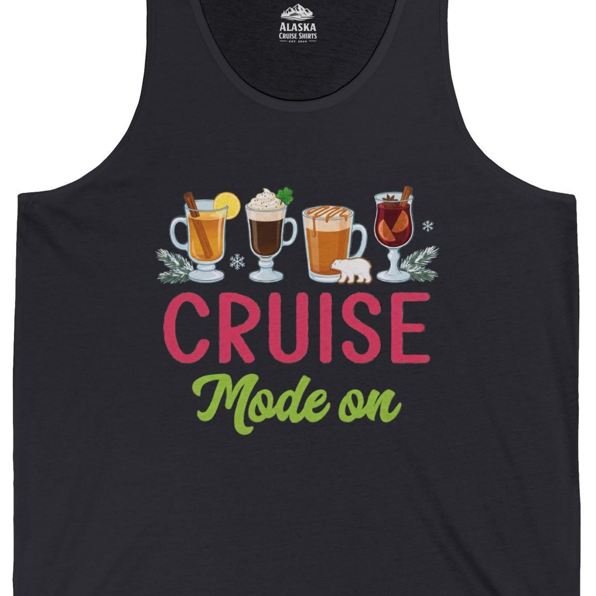 Cruise Mode On Shirt Tank Top – Dark Grey – Alaska Cruise Shirts Close Up