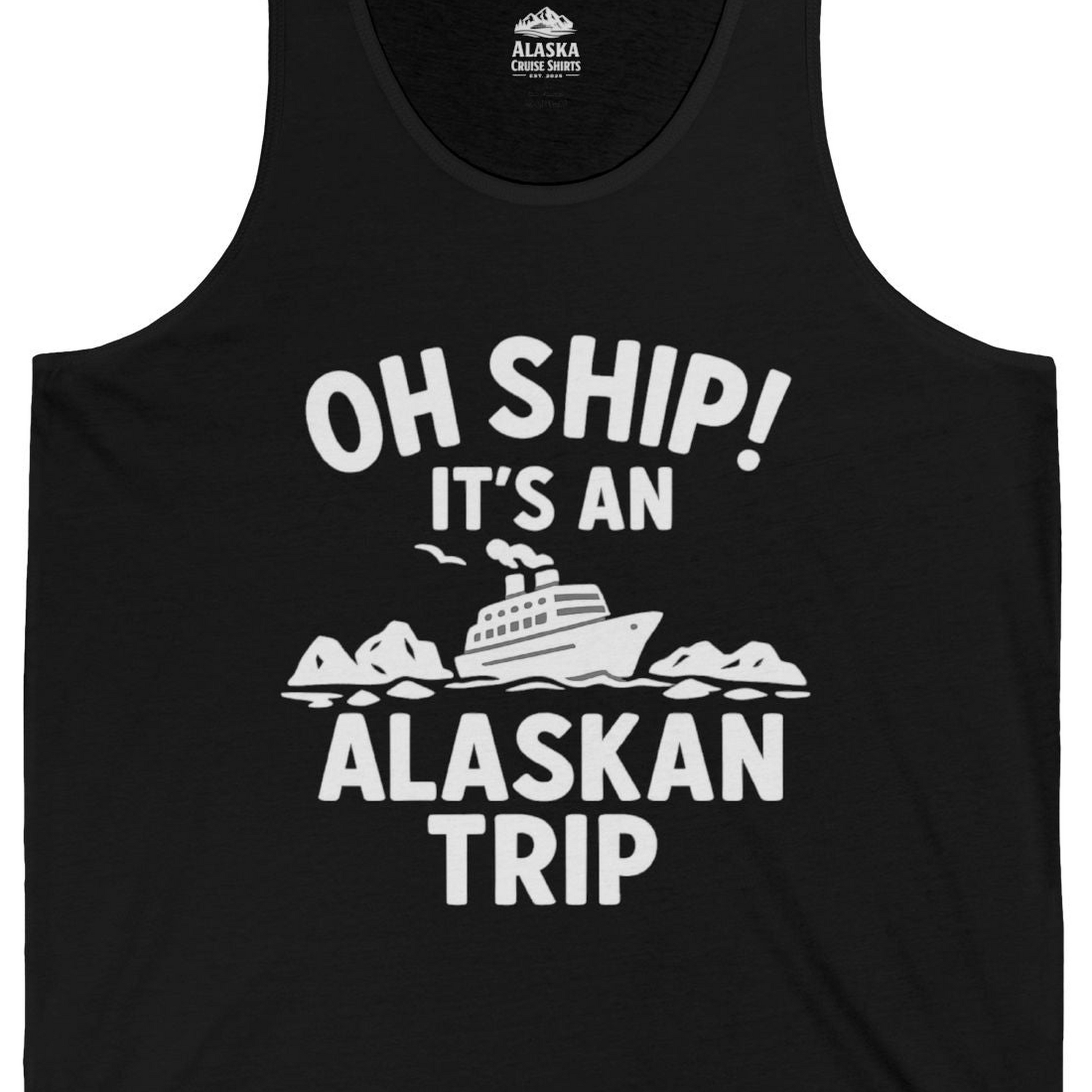 Oh Ship Alaskan Cruise Shirt Tank Top – Black – Alaska Cruise Shirts Close Up