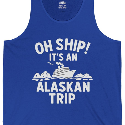 Oh Ship Alaskan Cruise Shirt Tank Top – True Royal – Alaska Cruise Shirts Close Up