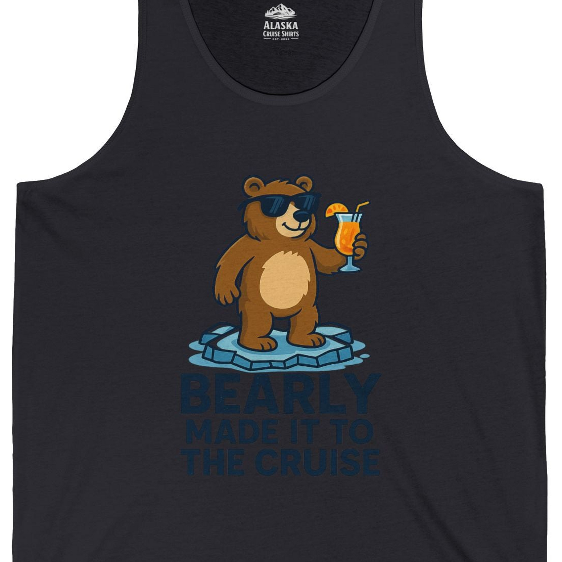 Bear Cruise Shirt Tank Top – Dark Grey – Alaska Cruise Shirts Close Up